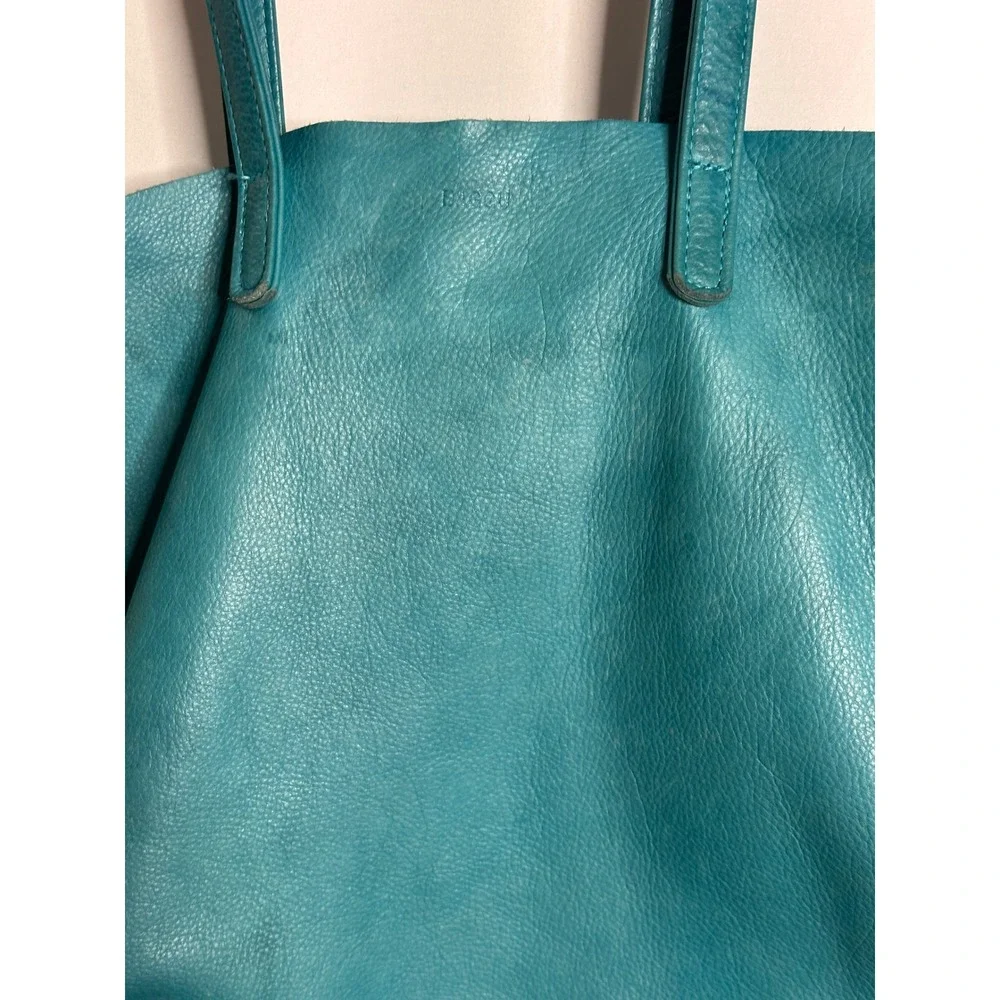 BAGGU Vintage Leather Tote Bag Rare Turquoise Blue